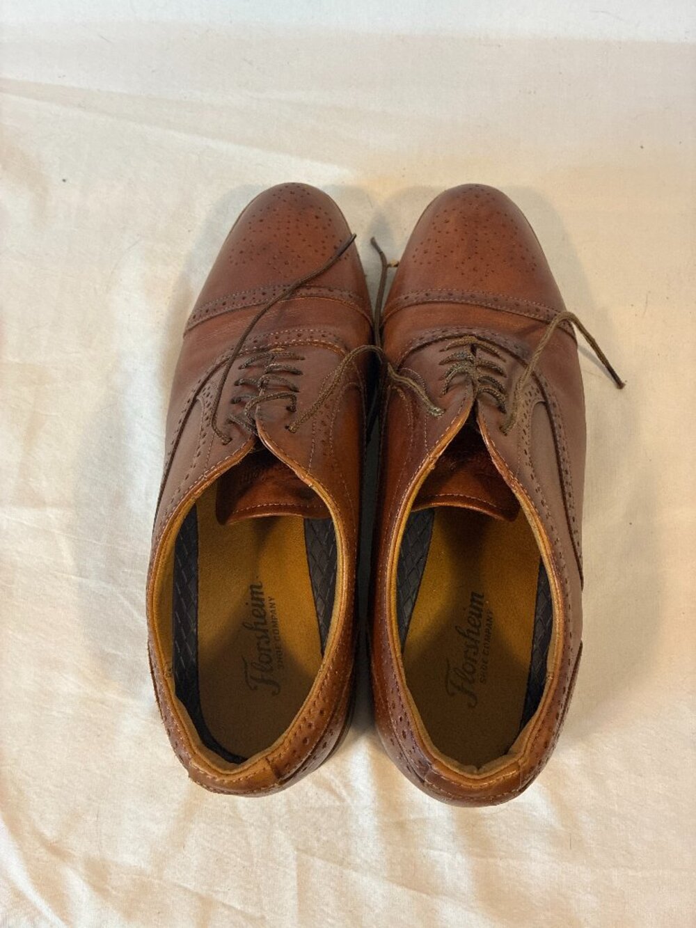 Florsheim Men's Cap Toe Brogue Oxford Shoes Cognac Leather Size 9W Nearly New